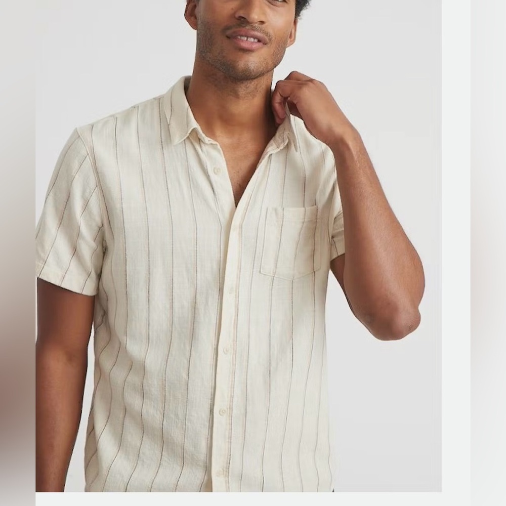 Men's Cream Striped Casual Button Down Shirt